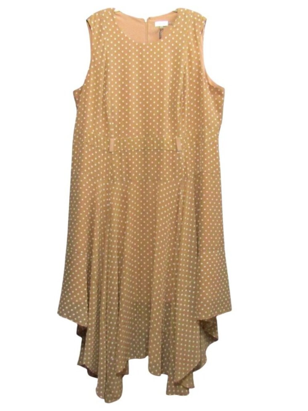 Calvin Klein Mocha Brown Polka Dot Sleeveless Handkerchief Dress Sz 24W No Belt